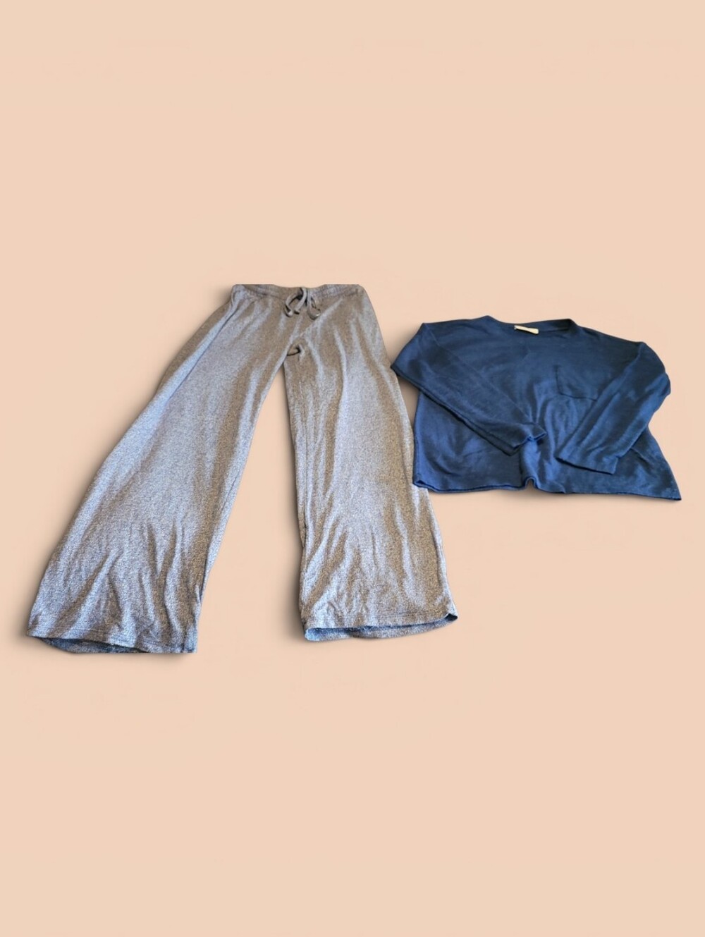 Zenana Outfitters Deep Blue Knit Pullover And Casual gray Drawstring Pants